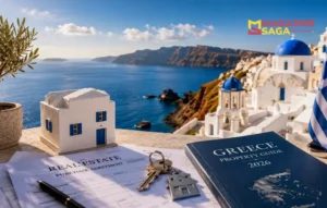 A guide on how to buy real estate in Greece showing property options and investment tips