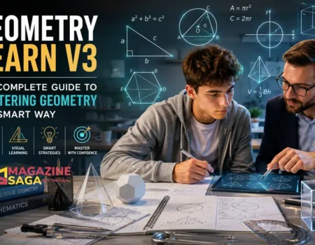 A student using Geometry Learn V3 on a tablet to practice geometric proofs and visual reasoning