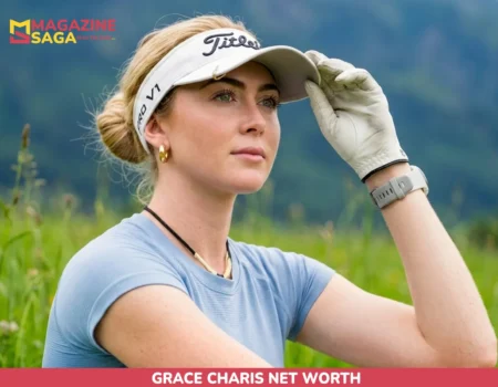 Grace Charis Net Worth: golfer in Titleist visor and glove sitting in a grassy field