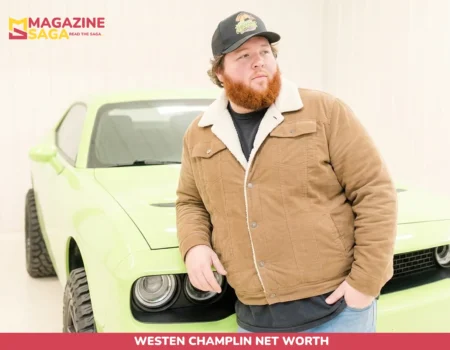 Westen Champlin Net Worth photo beside a lifted green Dodge Challenger