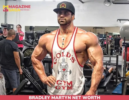 Bradley Martyn net worth wearing a Gold's Gym tank top on a gym floor for the Bradley Martyn article
