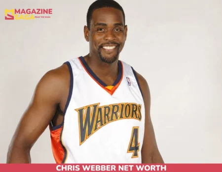 Chris Webber net worth portrait in Warriors jersey holding a basketball