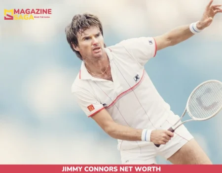 Jimmy Connors volleying on court, pictured for the Jimmy Connors net worth article