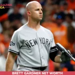 Brett Gardner net worth in his Yankees road jersey, holding a bat, for the brett gardner article